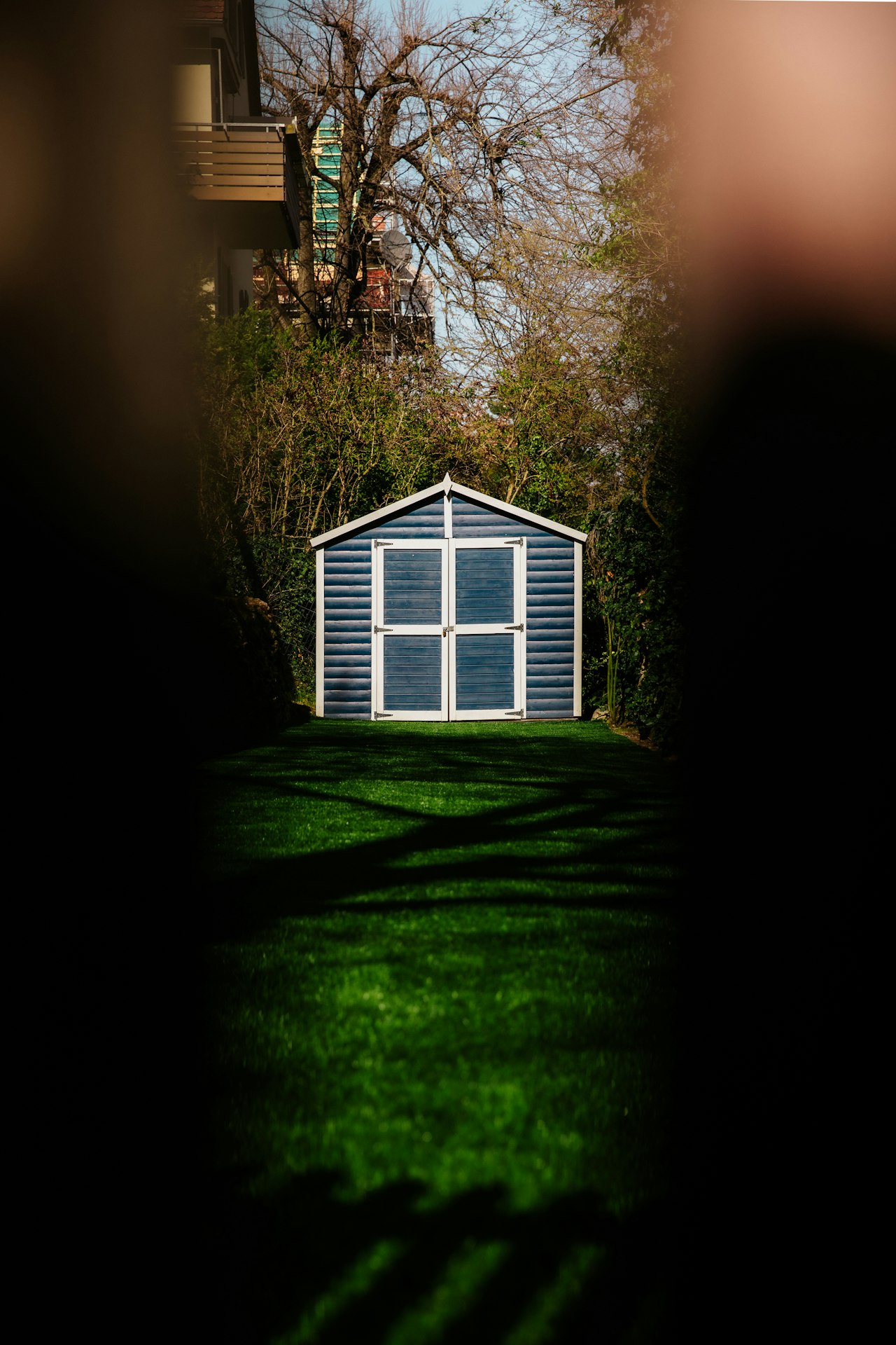 A house with a green lawn at sunset